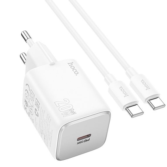 СЗУ Hoco N40 Mighty PD20W (1USB-C) + кабель Type-C to Type-C White | Зображення 2
