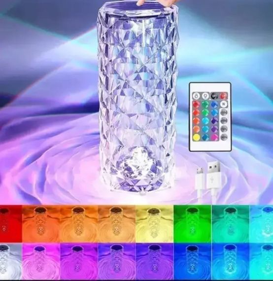 УЦЕНКА! Настольная аккумуляторная лампа с пультом 22см ночник Роза RGB Crystal Rose.(Плохая упаковка, трещина на корпусе 3274)