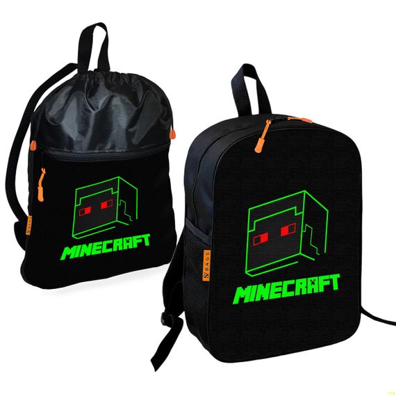 Школьный рюкзак детский Minecraft + Сумка для обуви спортивной формы рюкзак-мешок  для мальчика (01726)