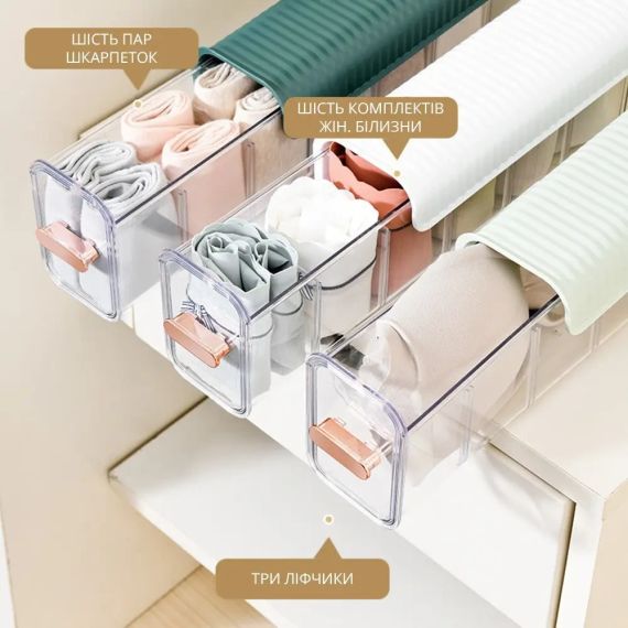 Органайзер 2в1 для хранения белья в ящике или шкафу, пластиковый контейнер для вещей, 1 шт | Зображення 3