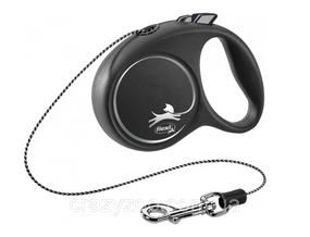 Повідець-рулетка Flexi Black Design XS для собак до 8 кг, 3 м, трос, чорний