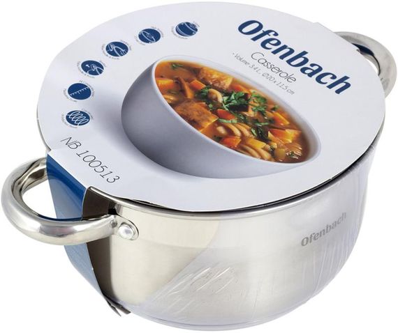 Каструля Ofenbach Casserole з нержавіючої сталі 3400мл зі скляною кришкою | Зображення 5