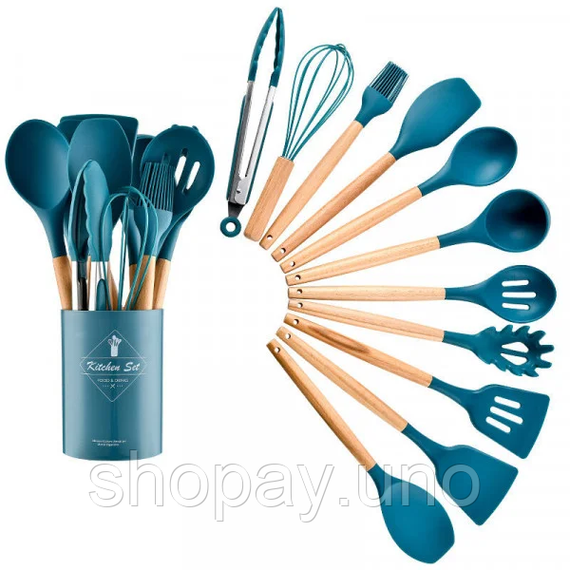Набор кухонных принадлежностей силиконовый  Kitchen Set RB-2239 синий (12 предметов) | Зображення 2