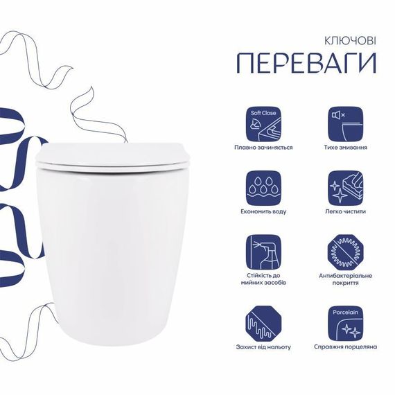 Унітаз підвісний Qtap Robin Ultra Quiet безобідковий з сідінням Soft-close 520x365x365 мм WHITE | Зображення 3