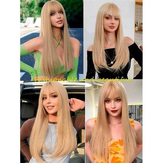 Парик ровный аниме c длинной челкой "Пшеничный блонд" - 70см | Зображення 5