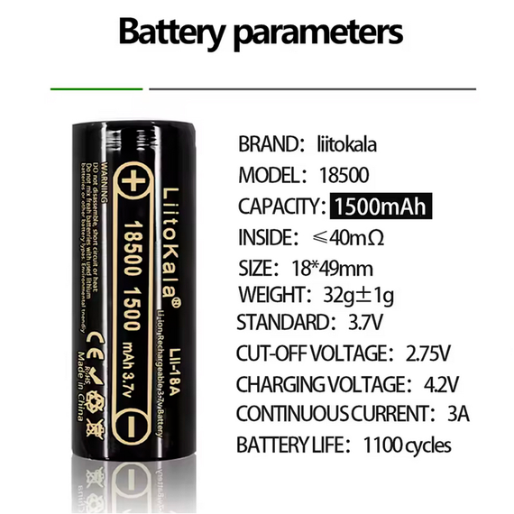Аккумулятор 18500, LiitoKala Lii-18A, 1500mAh | Зображення 2