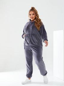 Женский велюровый спортивный костюм худи и штаны, большие размеры и батал, SS160 цвет серый, размер 56/60