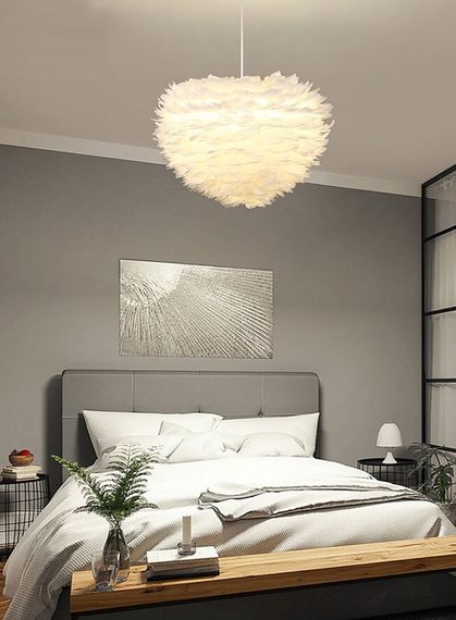 Люстра підвісна з пір'ям на 3 лампочки 26706 Білий 40-120х60х60 см. | Зображення 4