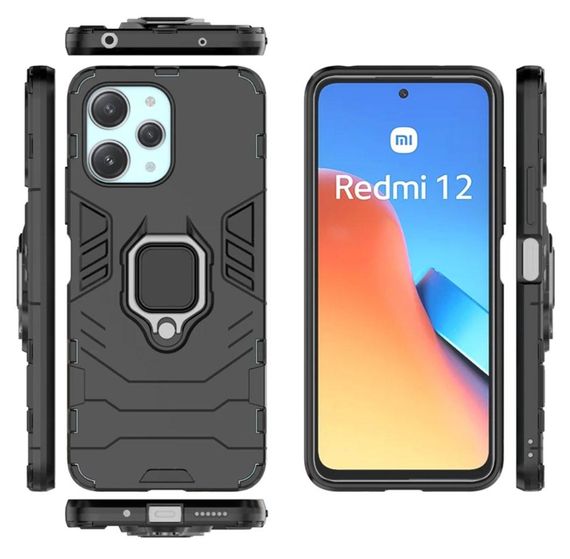 Чехол бампер Primolux Ring Armor для Xiaomi Redmi 12 / Redmi Note 12R / Poco M6 Pro 5G - Black | Зображення 1
