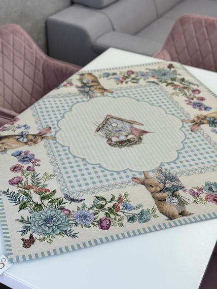 Скатертина гобеленова BLUE BUNNIES Limaso, 97х100, Квадратна, Великодній, Без люрексу, 40% поліестер, 60% бавовна, Гобелен | Зображення 1