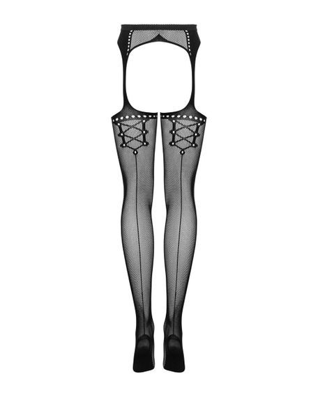 Сетчатые чулки-стокинги со стрелкой Obsessive Garter stockings S314 S/M/L, черные, имитация гартеров | Зображення 5