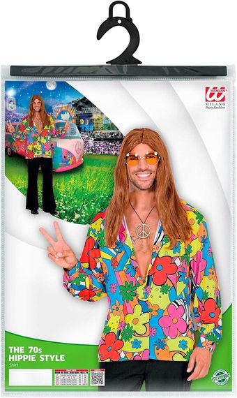 Хіпі сорочка чоловіча S, яскрава карнавальна різнокольорова з квітами в стилі ретро 70-х для Хелловіну, карнавалу, корпоративу | Зображення 2
