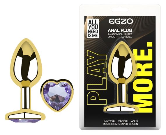 Анальна пробка з кристалом EGZO - Gold Heart Plug Amethyst size S Sex Aura