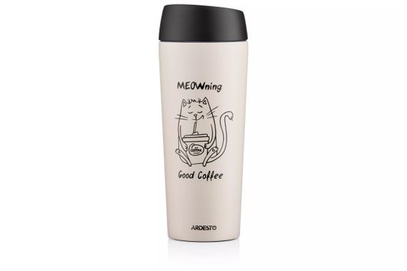 Термокружка Ardesto Сoffee Time Meowning AR-2645-WС 450 мл бежевая