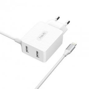 Зарядний пристрій мережевий 2USB/Lightning білий Havit HV-H143