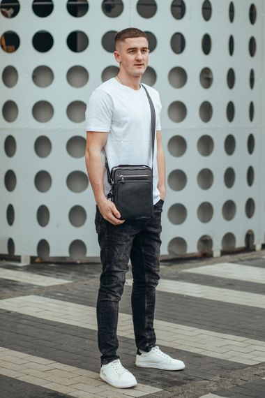 Чоловіча шкіряна сумка Tiding Bag DL9226-4 чорна | Зображення 6