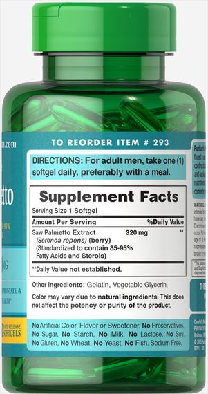 Экстракты ягод сереноа Puritan's Pride Saw Palmetto Extract 320 mg 60 Caps | Зображення 1