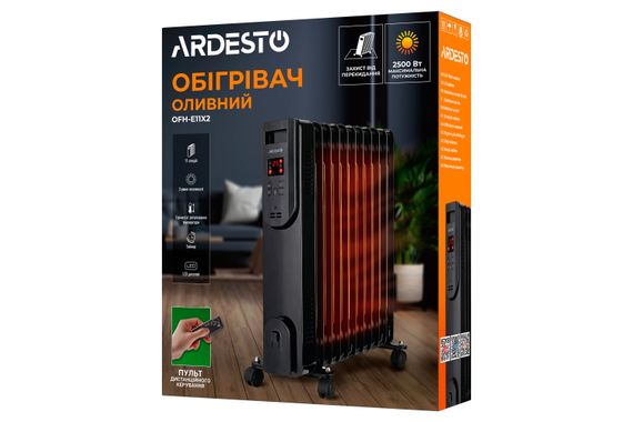 Масляний радіатор Ardesto 2,5 кВт, площа обігріву 25 кв.м., чорний, підлоговий, 11 секцій (OFH-E11X2) | Зображення 1