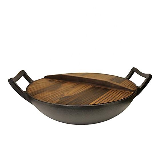 Чавунний вок (казан) 35.5*10см з дерев''яною кришкою GRILLI 9637 Код: 009637 | Зображення 2
