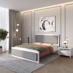 Двоспальне дерев'яне ліжко Mebigrand Барселона Б4 Сіро-блакитний (S2010R80B)/Аляска 93 (Сірий) 180х190 см (MBG-14050)