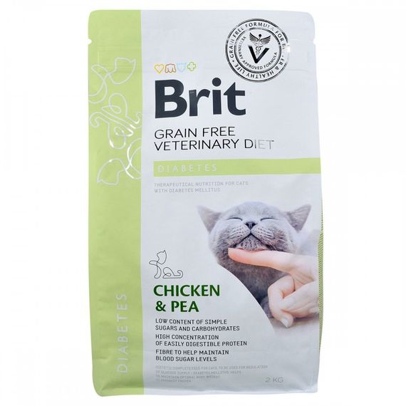 Корм сухий Brit Grain Free VetDiet Cat Diabetes для котів з цукровим діабетом беззерновий з куркою та горохом 2 кг | Зображення 2