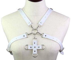Портупея зі штучної шкіри з фіксатором Women's PU Leather Chest Harness Caged bra WHITE sexstyle