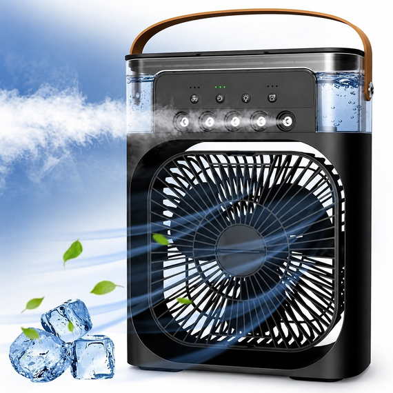 Вентилятор кондиционер увлажнитель 3в1 с контейнером для льда Mini Portable USB Air Cooling Fan 9418 Черный | Зображення 1