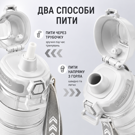 Спортивная бутылка KANGZYUAN 1000 мл (1 л) - Белая Tritan BPA-free, ударопрочная эко-бутылка с антискользящим гриппом | Зображення 2