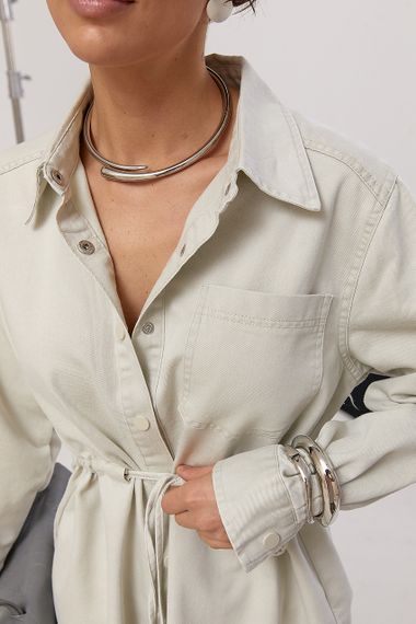 Котоновий вільний костюм із сорочкою на кнопках та прямими штанами - світло-сірий цвет, ONE SIZE (є розміри) | Зображення 3