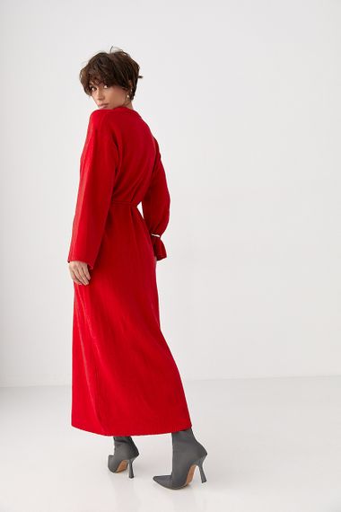 Довга в'язана вільна сукня - червоний цвет, ONE SIZE (є розміри) | Зображення 1