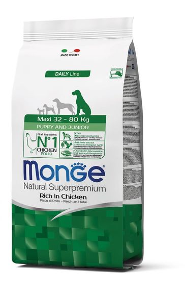 Корм Monge Puppy and Junior Max Ricco сухий з куркою для щенят та юніорів великих порід 15 кг