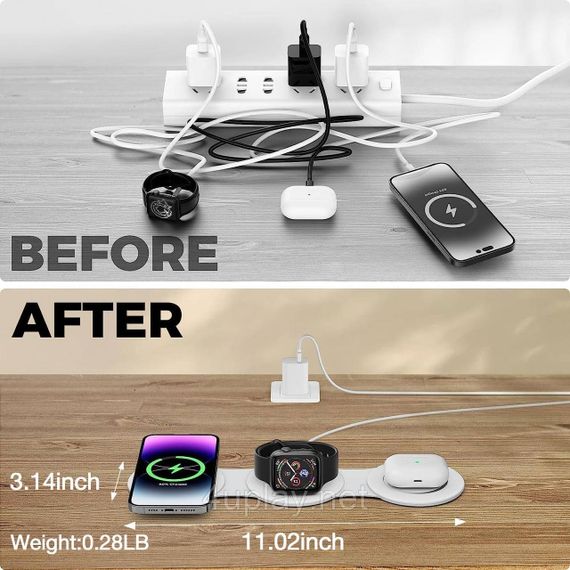 Бездротовий зарядний пристрій 3-в-1 Hicober Wireless Charging Station для смартфонів, навушників і годинників Apple | Зображення 4