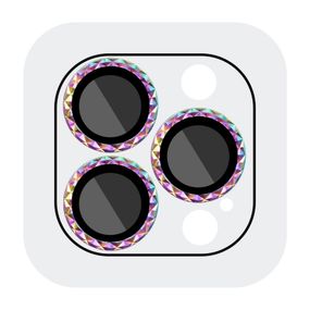 Захисне скло Metal Shine на камеру (в упак.) для Apple iPhone 15 Pro (6.1") / 15 Pro Max (6.7") Бузковий / Rainbow