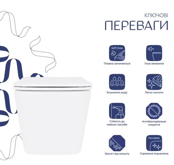 Унітаз підвісний Qtap Crow Ultra Quiet White, з сидінням Slim Duroplast/ Soft-close/ Quick Release QT05335172W | Зображення 8