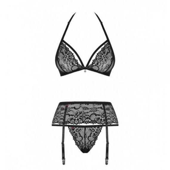 Комплект с поясом для чулок Obsessive 838-SEG-1 3 pcs set black S/M sexstyle | Зображення 7