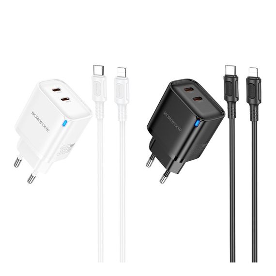 Мережевий зарядний пристрій Borofone BA85A 2 USB-C PD/QC 35W+Type-C to Lightning