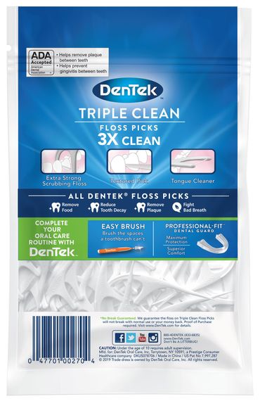 Флоc-зубочистки DenTek Triple Clean Floss Picks потрійне очищення, 20 шт. | Зображення 1
