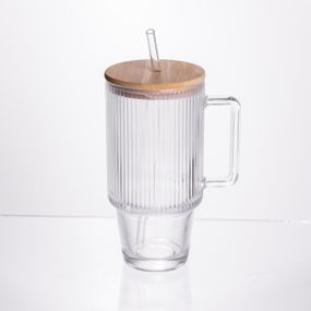 Кружка стеклянная с крышкой и трубочкой 750 (мл) HP-19-48