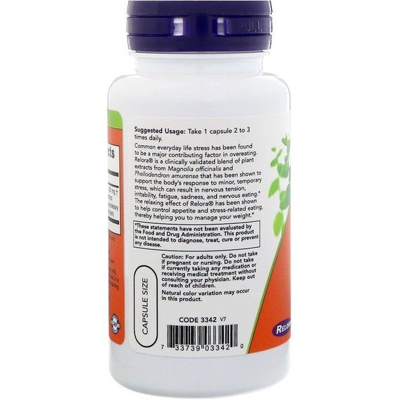 Смесь экстрактов NOW Foods Relora 300 mg 60 Veg Caps | Зображення 2