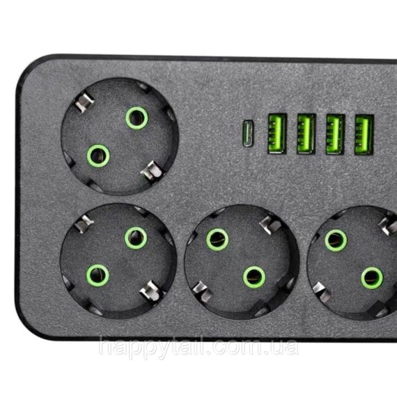 Мережевий фільтр-подовжувач 5 розеток 4xUSB-A 1xUSB-C 3м чорний HP-5-50 | Зображення 3