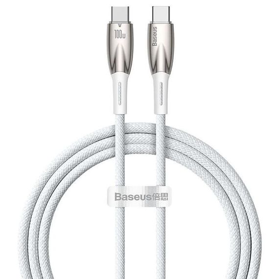 Дата кабель Baseus Glimmer Series Fast Charging Type-C to Type-C 100W 1m (CADH00070) White