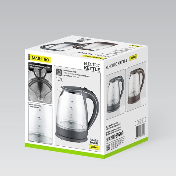 Електрочайник скляний Maestro MR-064-BROWN, 1.7 л, 2000 Вт, з підсвіткою | Зображення 5