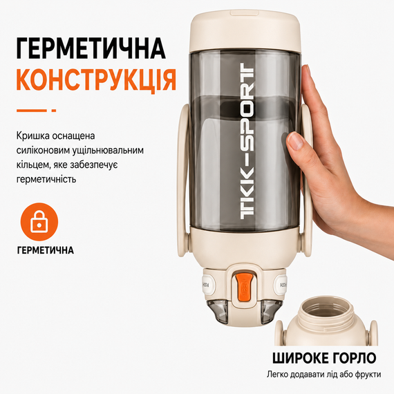 Бутылка TKK 1400 мл - Белая Tritan BPA-free, ударопрочная, спортивная с двойной системой переноски | Зображення 2