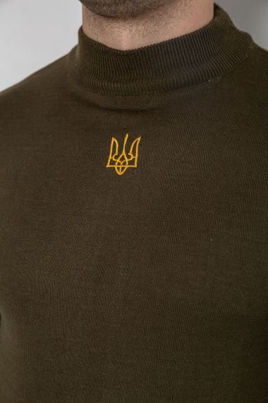 Светр чоловічий однотонний з вишивкою тризуб, колір хакі, 161R009 | Зображення 4