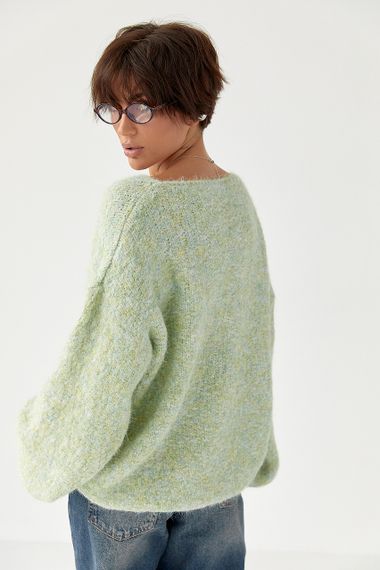 В’язаний жіночий джемпер з рукавами-ліхтариками - м'ятний цвет, ONE SIZE (є розміри) | Зображення 1