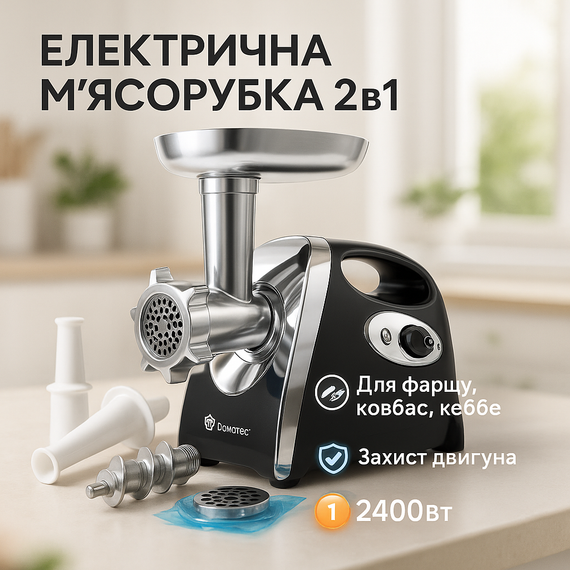 Потужна побутова кухонна електром'ясорубка для дому Domotec, М'ясорубка 2000 Вт, М'ясорубки з реверсом VM-81