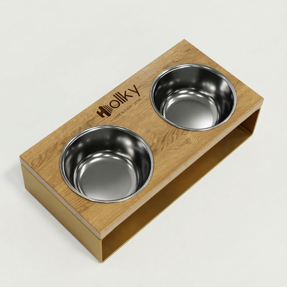 Миски на подставке из цельного металлического листа для собак и котов Hollky SteelWood S (2 × 0,45 л) SWS-36188-GLNT | Зображення 5