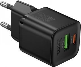 Мережевий зарядний пристрій Hoco N65 20W USB QC3.0 + Type-C PD швидка зарядка - Black
