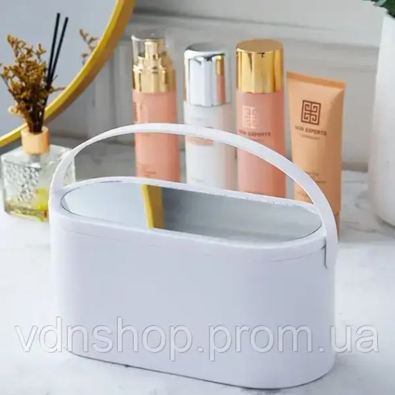 Органайзер кошик бокс ємність настільна для косметики із дзеркалом підсвічуванням від USB | Зображення 2