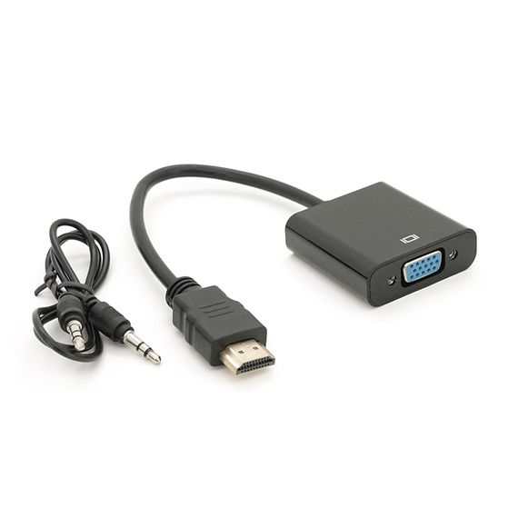 Конвертер HDMI (тато) на VGA (мама) 10cm, Black, 4K / 2K, Пакет + AUDIO Q250